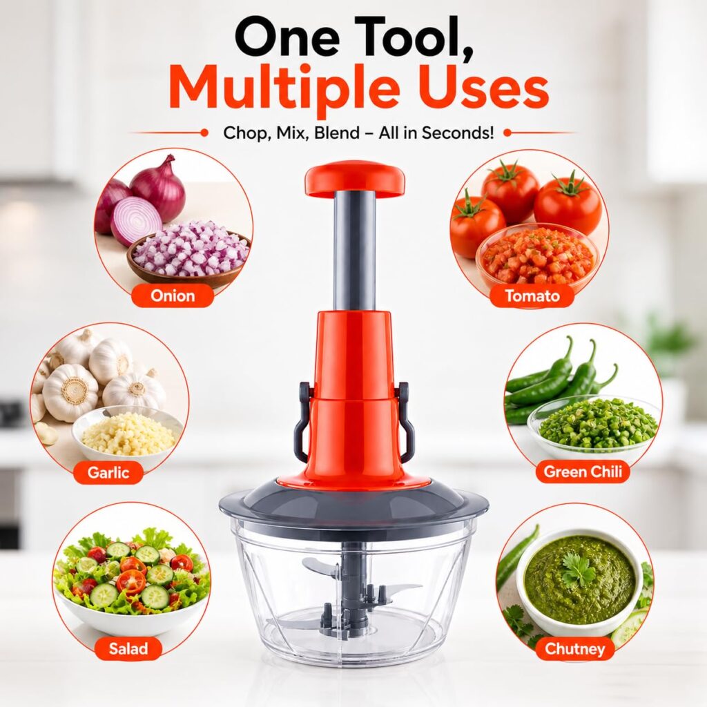 750ml Manual Vegetable Chopper with Stainless Steel Blades